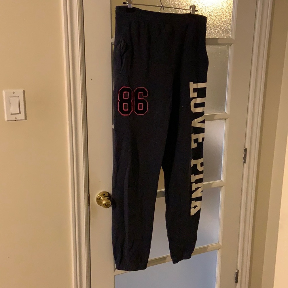 Pink,  navy sweatpants